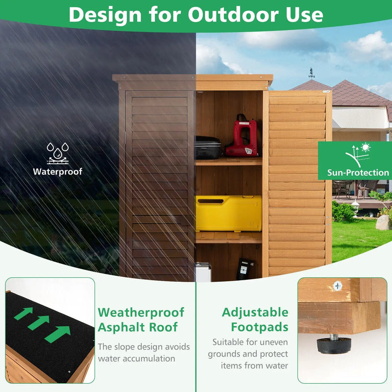 Outdoor Wooden Garden Tool Storage Cabinet-Natural by DirectDeals
