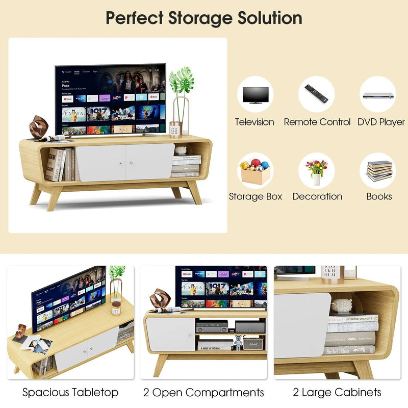 Sliding Door TV Stand with Adjustable Shelf for TVs up to 55 Inch by DirectDeals