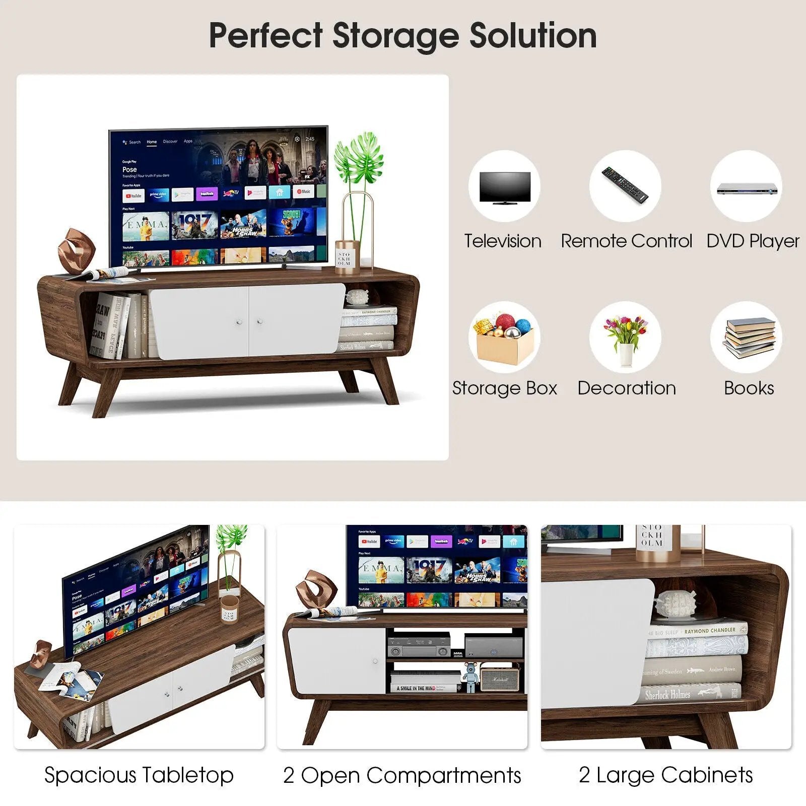 Sliding Door TV Stand with Adjustable Shelf for TVs up to 55 Inch by DirectDeals