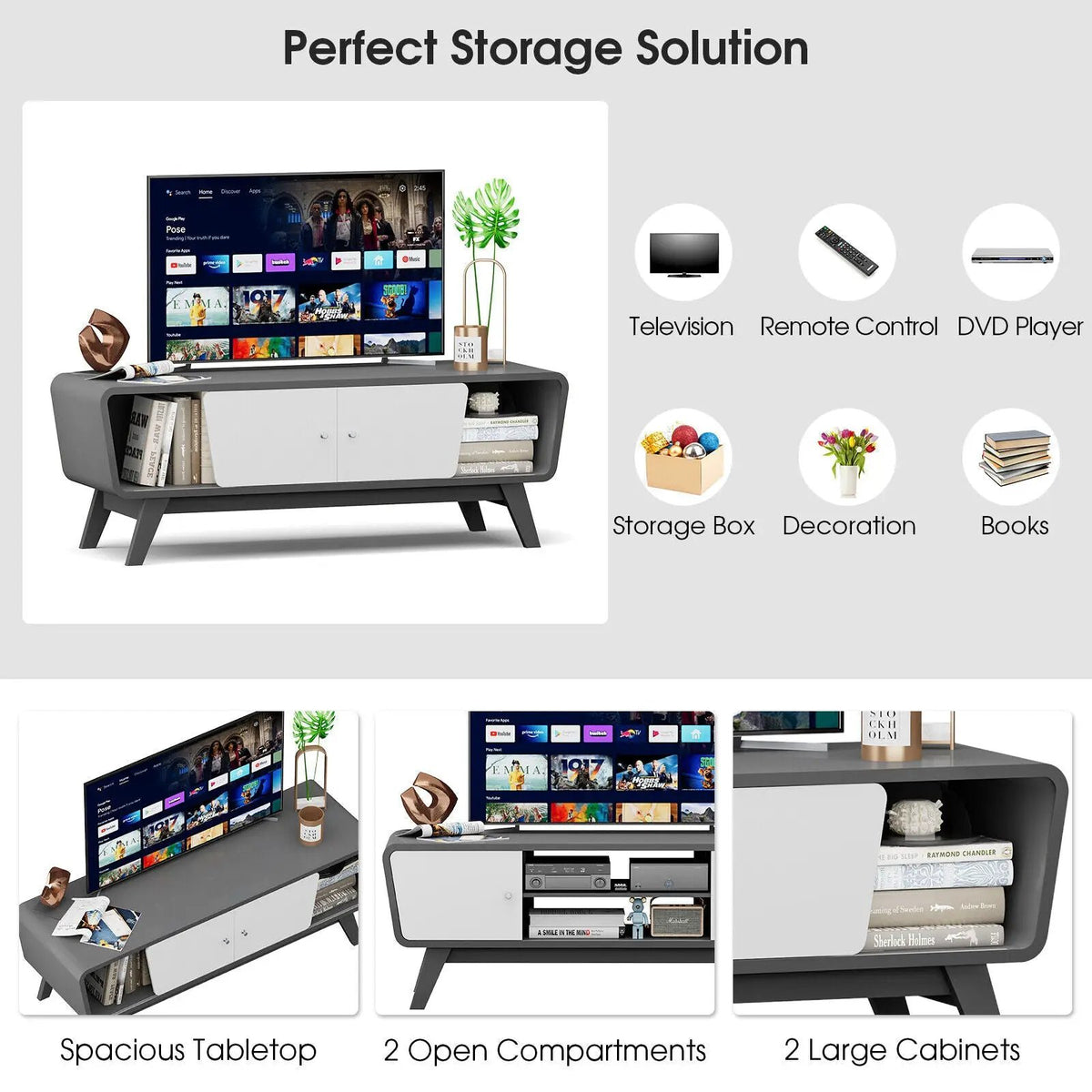 Sliding Door TV Stand with Adjustable Shelf for TVs up to 55 Inch by DirectDeals