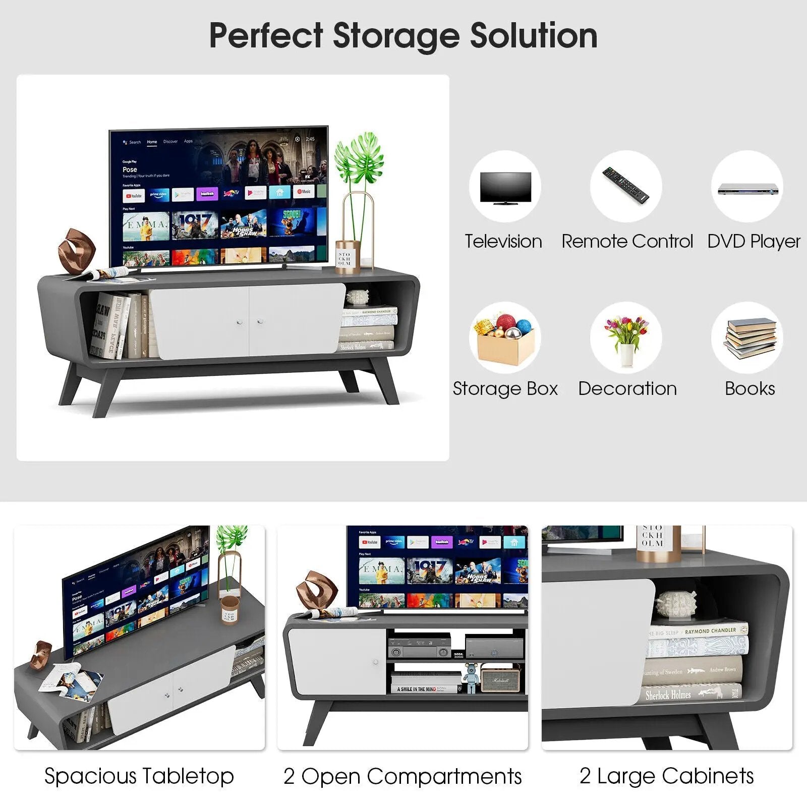 Sliding Door TV Stand with Adjustable Shelf for TVs up to 55 Inch by DirectDeals