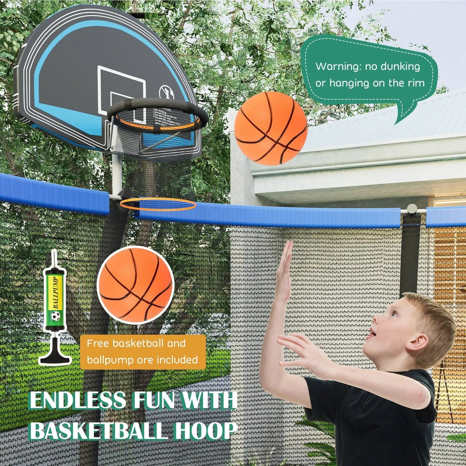 8/10 Feet Recreational Trampoline with Basketball Hoop by DirectDeals