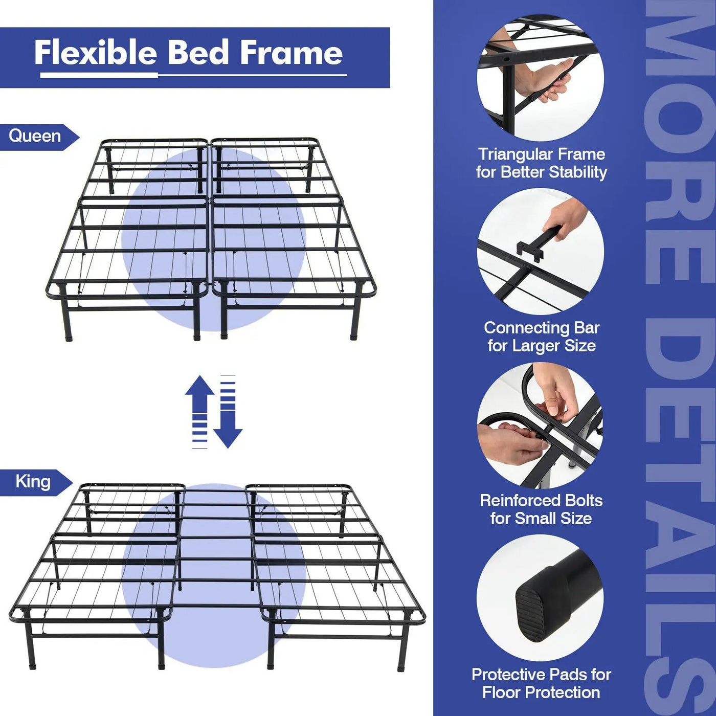 Full/King Size Folding Steel Platform Bed Frame for Kids and Adults by DirectDeals