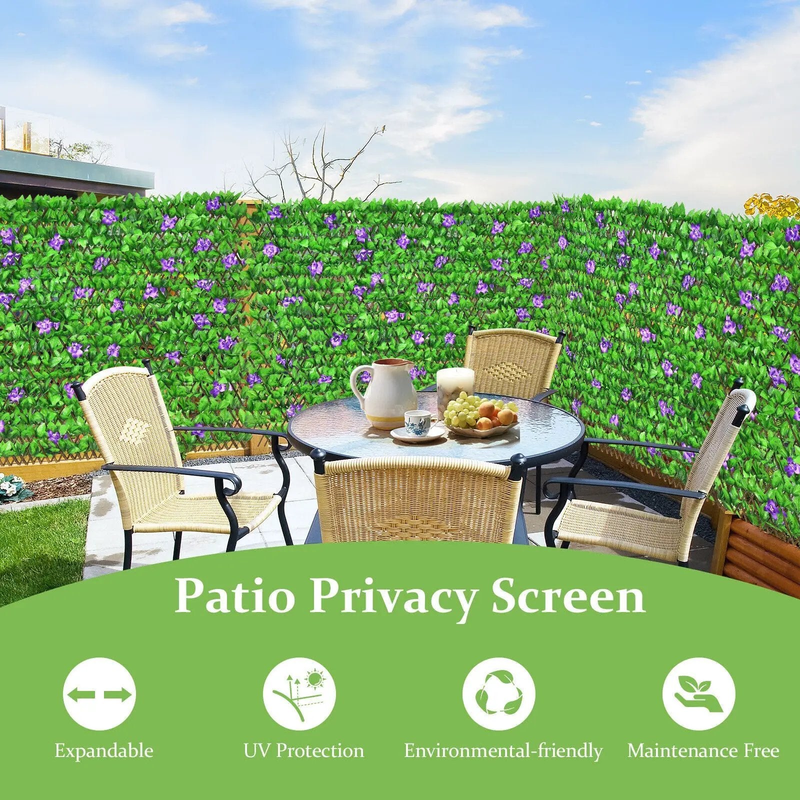 4 Pieces Expandable Faux Ivy Privacy Screen Fence Panel Pack with Flower by DirectDeals
