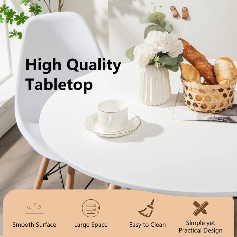 Round Modern Dining Table with Solid Wooden Leg-White by DirectDeals