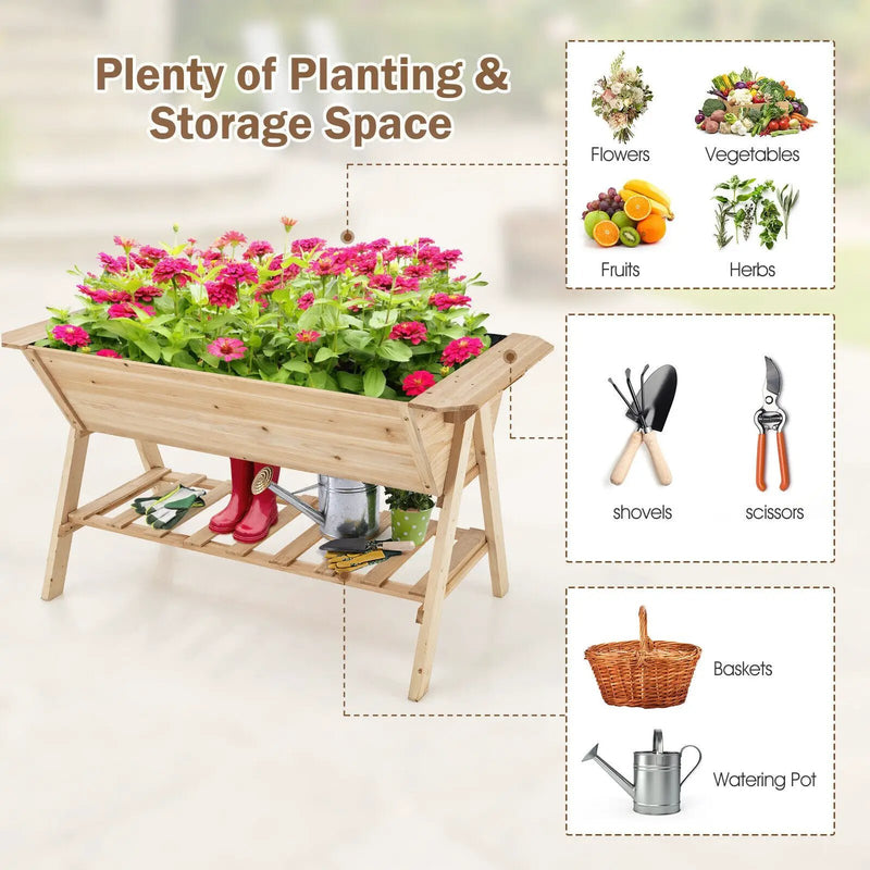 Raised Wood Garden Bed with Shelf and Liner by DirectDeals