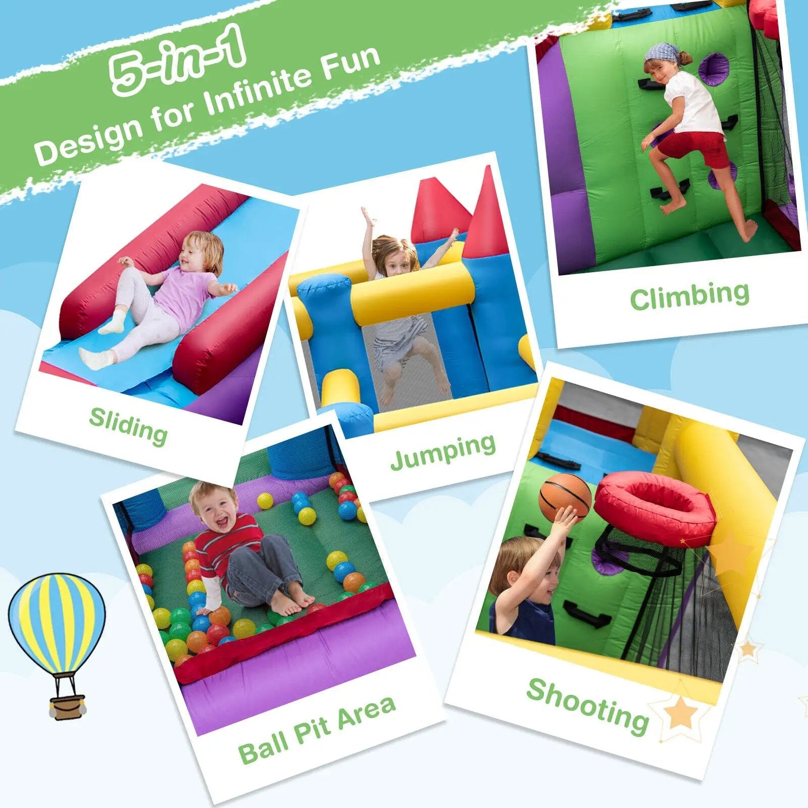 5-in-1 Inflatable Bounce Castle without Blower by DirectDeals