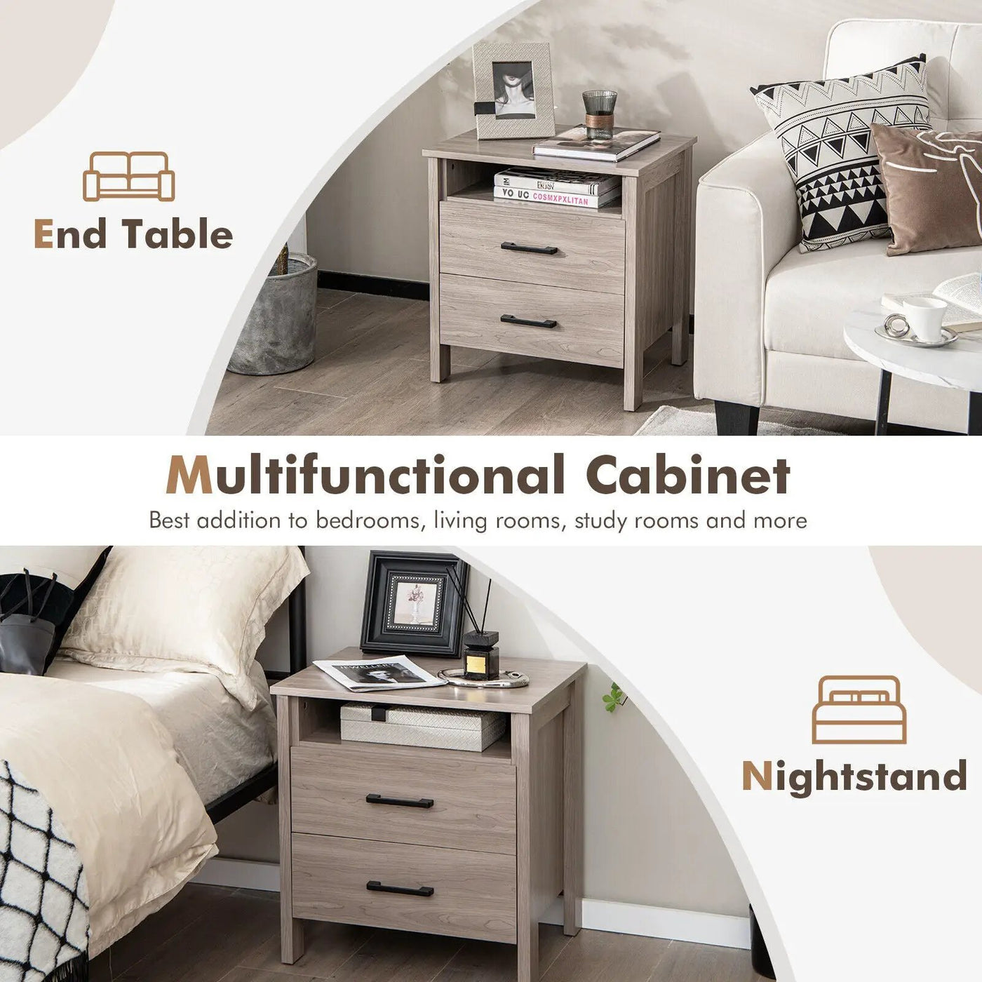 Modern Wood Grain Nightstand with Cable Hole and Open Compartment by DirectDeals