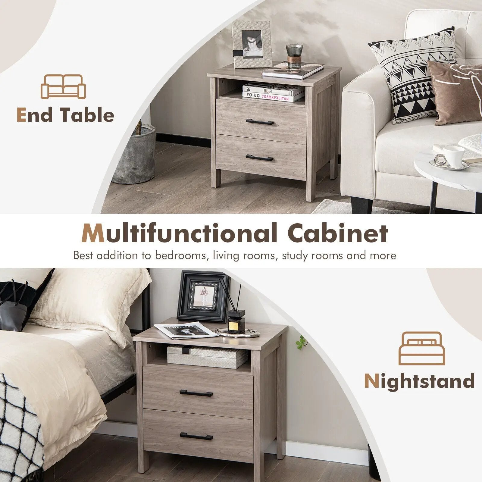 Modern Wood Grain Nightstand with Cable Hole and Open Compartment by DirectDeals