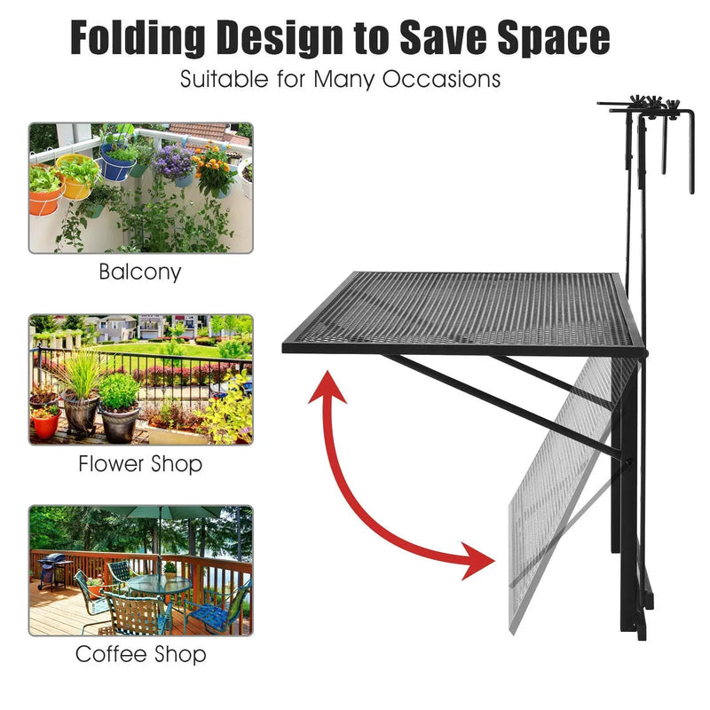 Railing Folding Table with 5-Level Adjustable Heights by DirectDeals