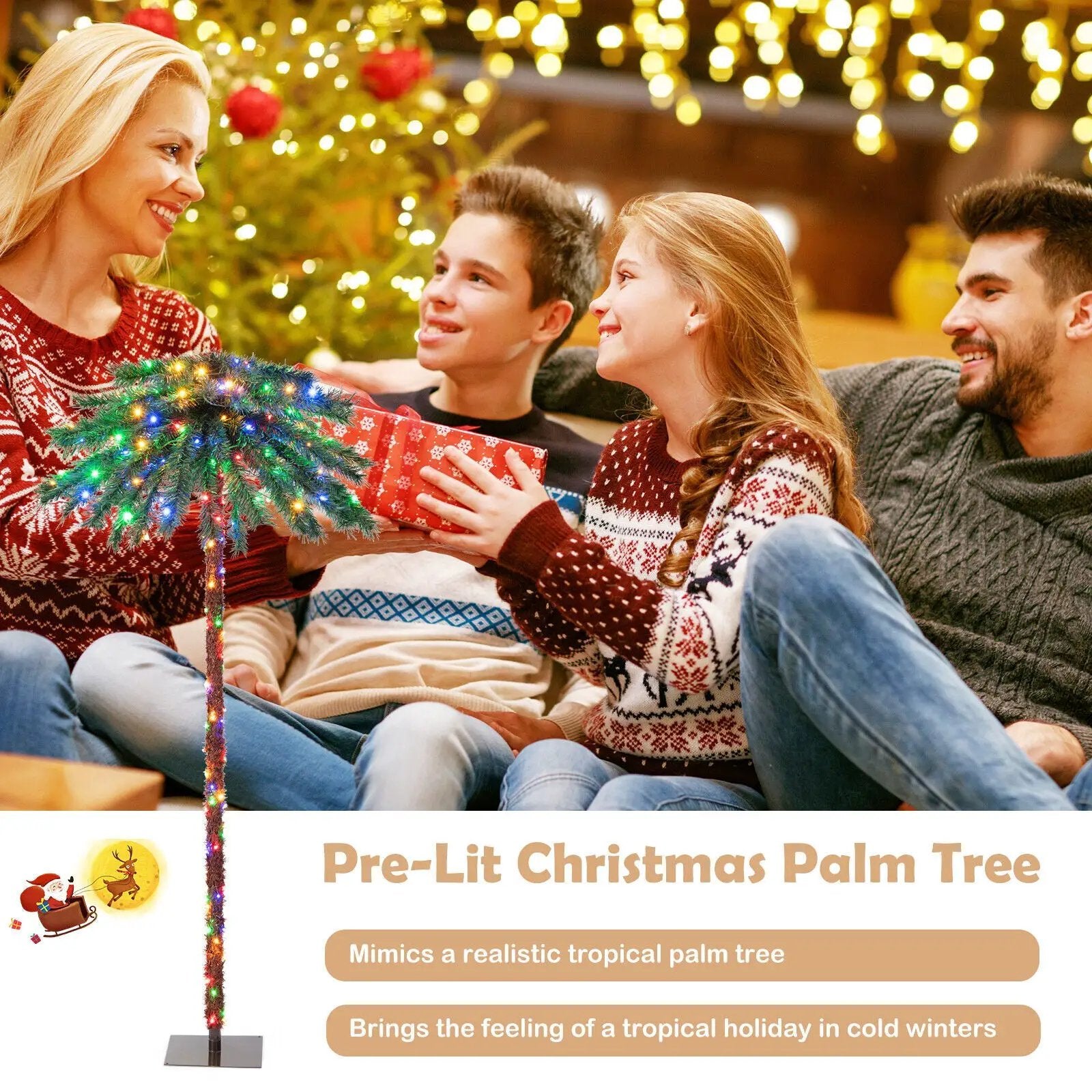 6 Feet Pre-Lit Artificial Tropical Christmas Palm Tree with 210 Multi-Color Lights by DirectDeals