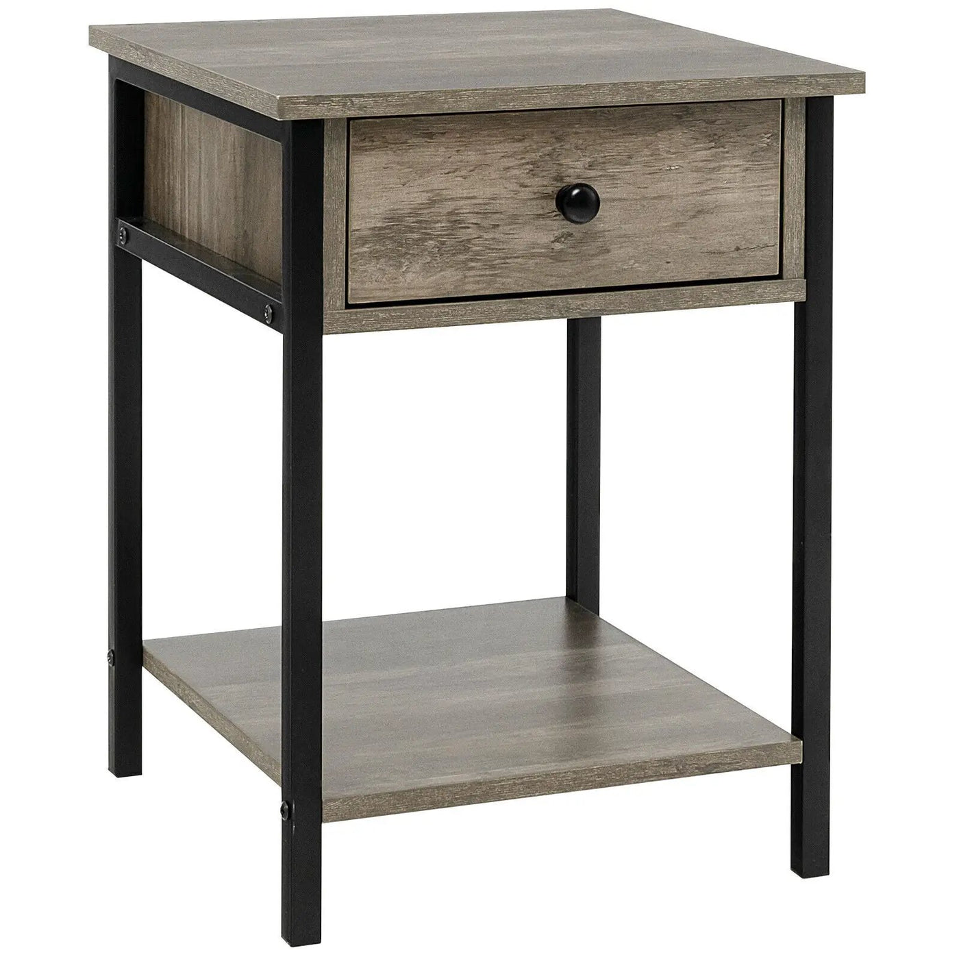Industrial End Side Table Nightstand with Drawer Shelf by DirectDeals
