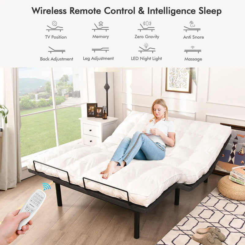 Queen Size Adjustable Bed Base Electric Bed Frame with Massage Modes by DirectDeals