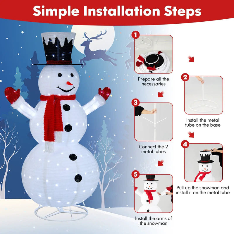 6 Feet Lighted Snowman with Top Hat and Red Scarf-White by DirectDeals