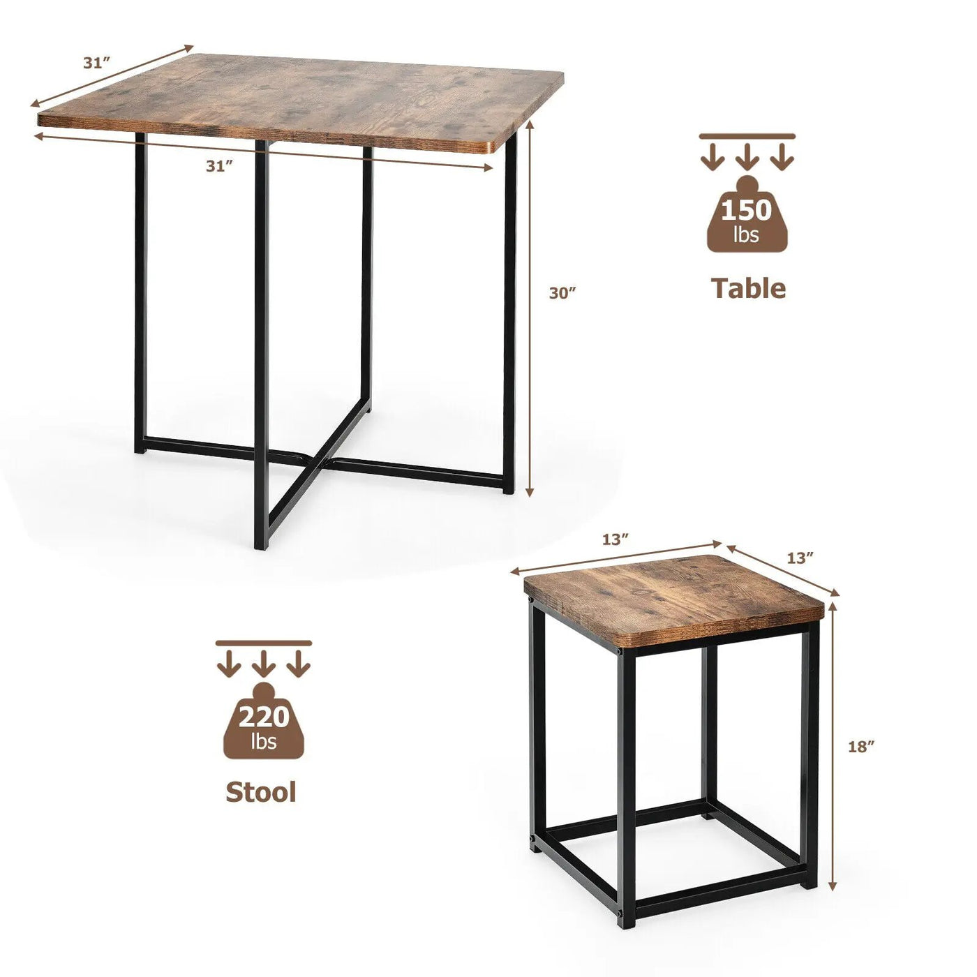 5 Pieces Metal Frame Dining Set with Compact Dining Table and 4 Stools by DirectDeals