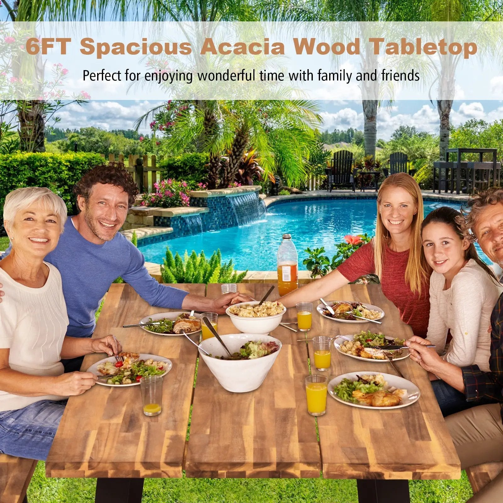 Patented 70 Inch Dining Table Set with Seats and Umbrella Hole by DirectDeals