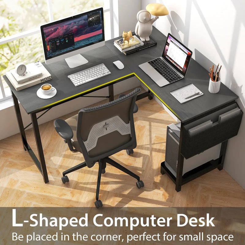 Modern Reversible Computer Desk with Storage Pocket and CPU Stand for Working Writing Gaming-Dark Gray by DirectDeals