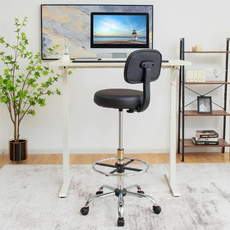 Swivel Drafting Chair with Retractable Mid Back and Adjustable Foot Ring-Black by DirectDeals