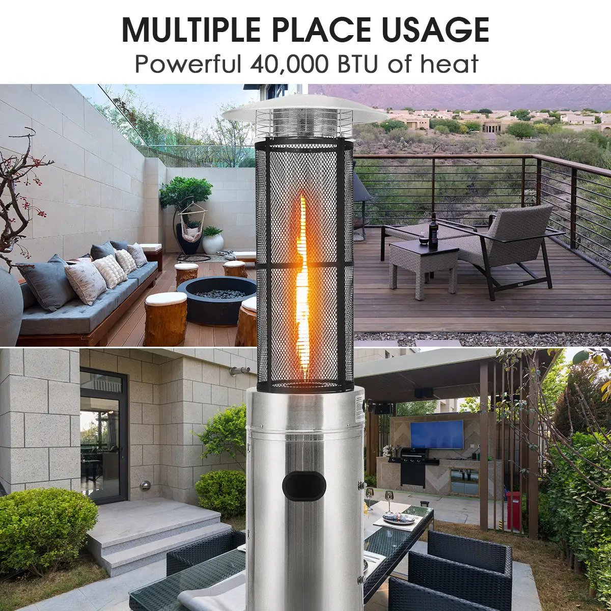 40000 BTU Stainless Steel Round Glass Tube Patio Heaters by DirectDeals