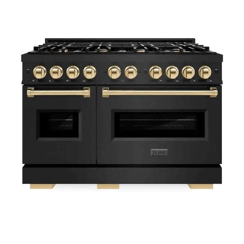 ZLINE 48" Dual Fuel Range, Gas Cooktop, Electric Convection Oven Black Stainless Steel, Gold CDRBZ-48-G by Farmhouse Kitchen and Bath