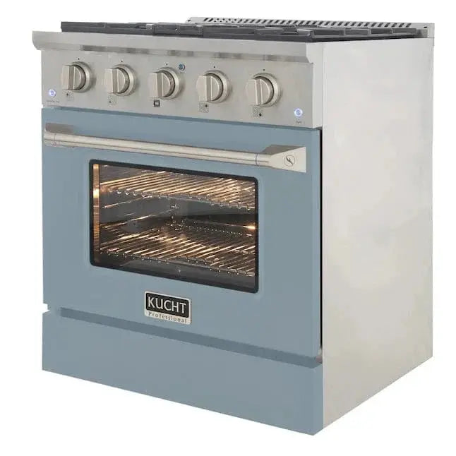 Kucht 30" Gas Range in Stainless Steel with Light Blue Oven Door, KNG301-LB by Farmhouse Kitchen and Bath