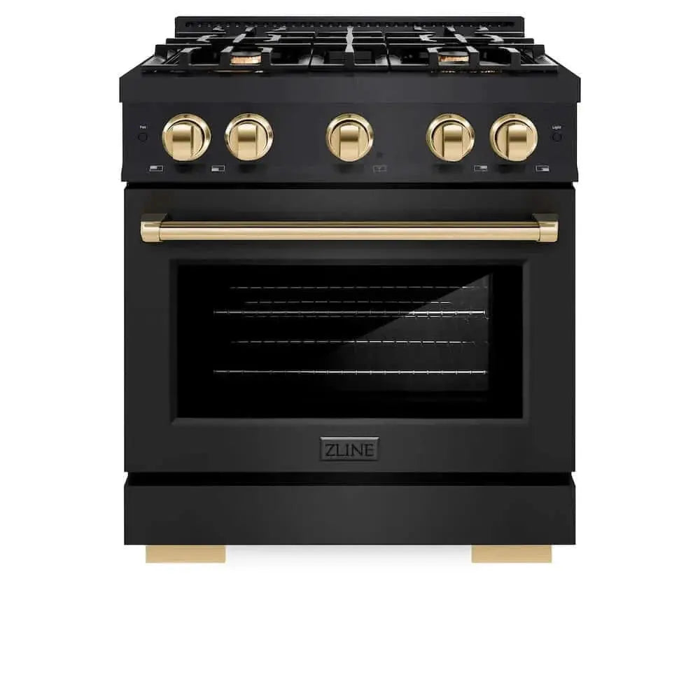 ZLINE 30" Select Dual Fuel Range Gas Cooktop Electric Convection Oven Black Stainless Steel Gold HDRBZ-30-G by Farmhouse Kitchen and Bath