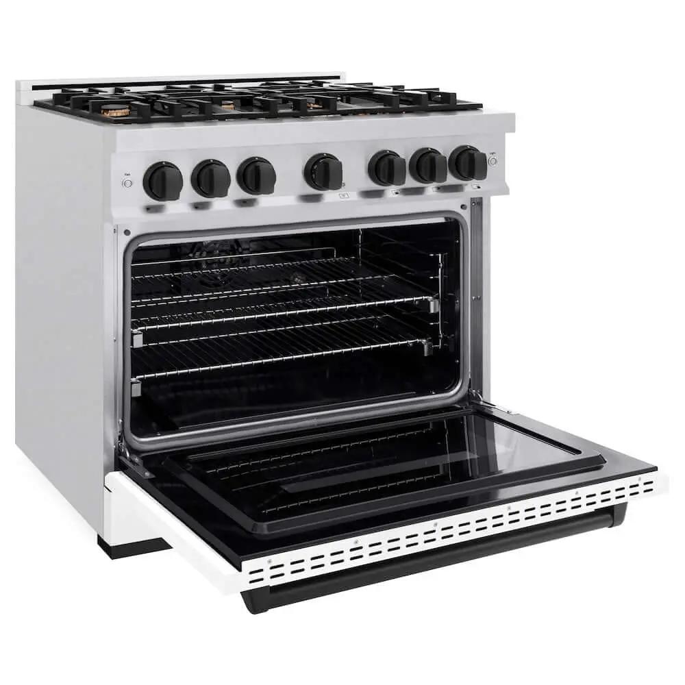 ZLINE 36" Dual Fuel Range, Gas Cooktop, Electric Convection Oven DuraSnow® Stainless Steel, Matte Black CDRSZ-36-MB by Farmhouse Kitchen and Bath