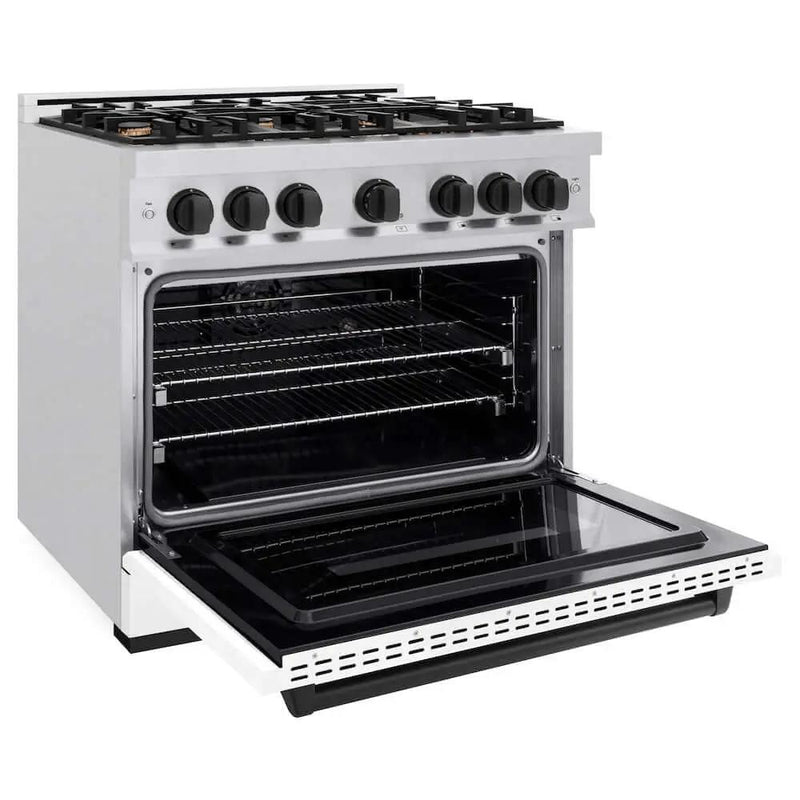 ZLINE 36" Dual Fuel Range, Gas Cooktop, Electric Convection Oven DuraSnow® Stainless Steel, Matte Black CDRSZ-36-MB by Farmhouse Kitchen and Bath