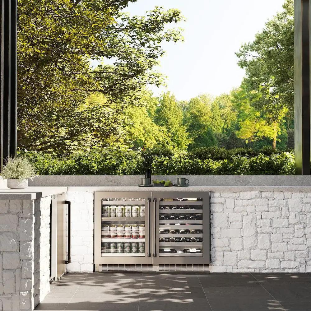 ZLINE 24" Touchstone 151 Can Beverage Fridge DuraSnow® Stainless Steel Glass Door And Champagne Bronze Handle RBSOZ-SN-24-CB by Farmhouse Kitchen and Bath