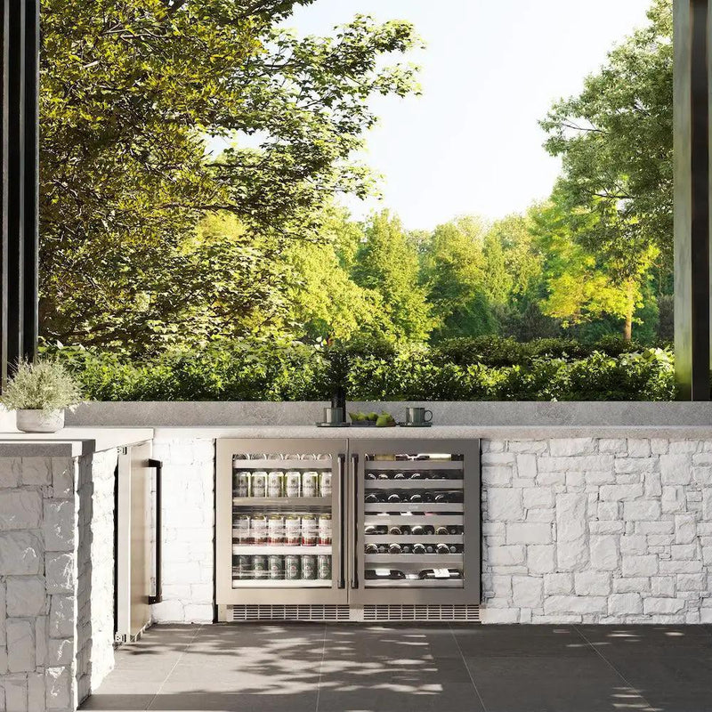 ZLINE 24" Touchstone 151 Can Beverage Fridge DuraSnow® Stainless Steel Glass Door And Champagne Bronze Handle RBSOZ-SN-24-CB by Farmhouse Kitchen and Bath