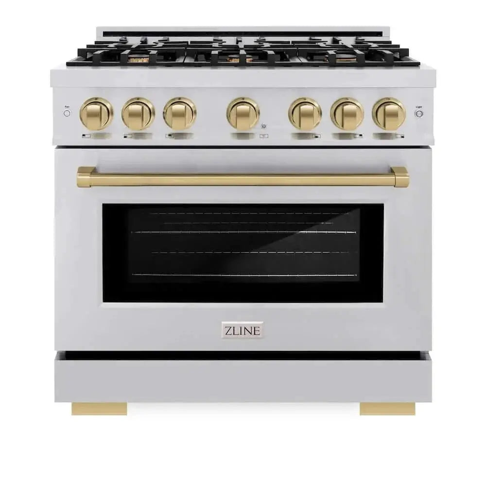 ZLINE 36" Select Dual Fuel Range Gas Cooktop Electric Convection Oven Stainless Steel Champagne Bronze HDRZ-36-CB by Farmhouse Kitchen and Bath