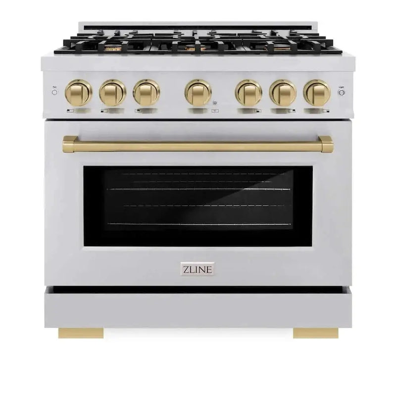 ZLINE 36" Select Dual Fuel Range Gas Cooktop Electric Convection Oven Stainless Steel Champagne Bronze HDRZ-36-CB by Farmhouse Kitchen and Bath