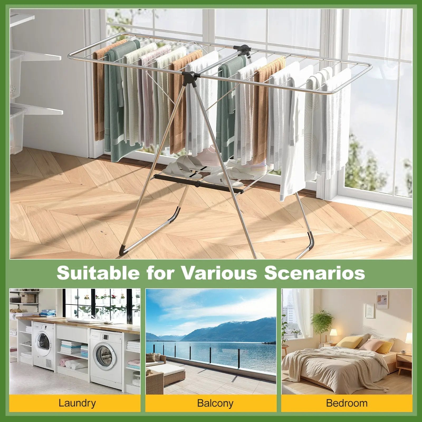 2-Tier Laundry Drying Rack Folding Cloth Rack with Aluminum Frame by DirectDeals