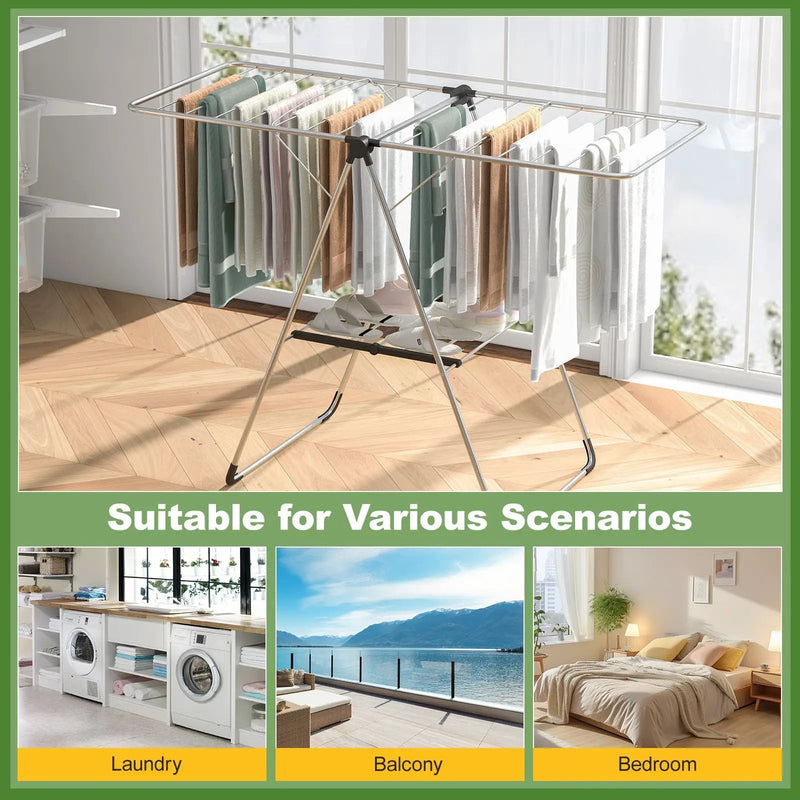 2-Tier Laundry Drying Rack Folding Cloth Rack with Aluminum Frame by DirectDeals