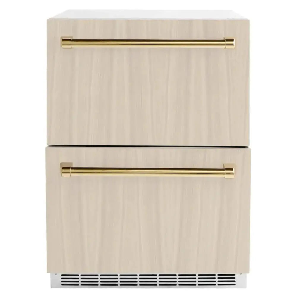 ZLINE 24" Touchstone 168 Can Outdoor-Rated Dual Refrigerator Drawer, Panel Ready Gold, RDSPOZ-24-G by Farmhouse Kitchen and Bath