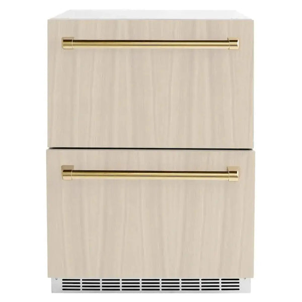 ZLINE 24" Touchstone 168 Can Outdoor-Rated Dual Refrigerator Drawer, Panel Ready Gold, RDSPOZ-24-G