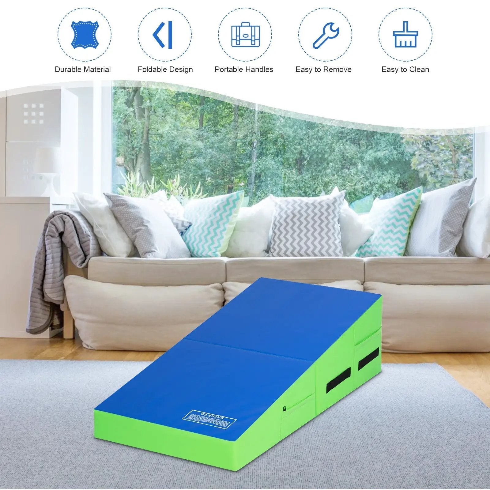 Folding Wedge Exercise Gymnastics Mat with Handles by DirectDeals