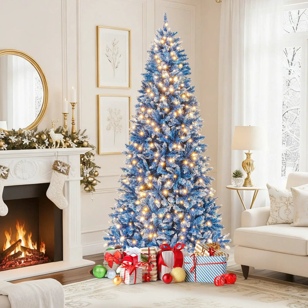6/7/8/9 FT Artificial Christmas Tree with 767 Snowy Branch Tips by DirectDeals