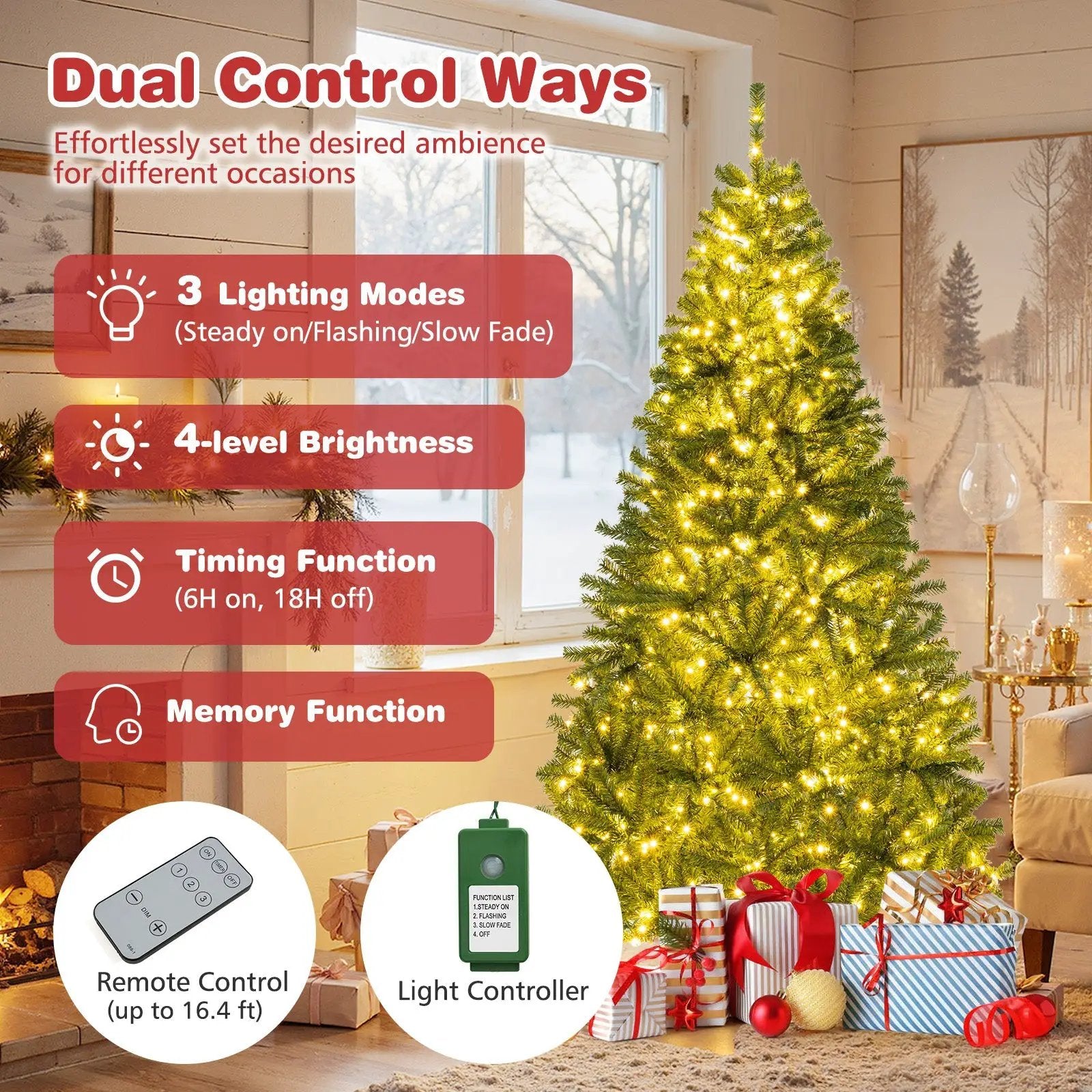 6/7/8 FT Pre-Lit Artificial Christmas Tree with Remote Control and LED Lights by DirectDeals