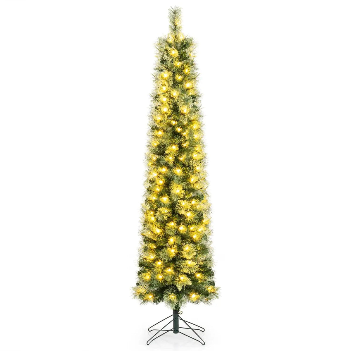 6/7/8 FT Pre-Lit Pencil Artificial Christmas Tree with 120/150/200 LED Warm White Lights and 8 Modes by DirectDeals