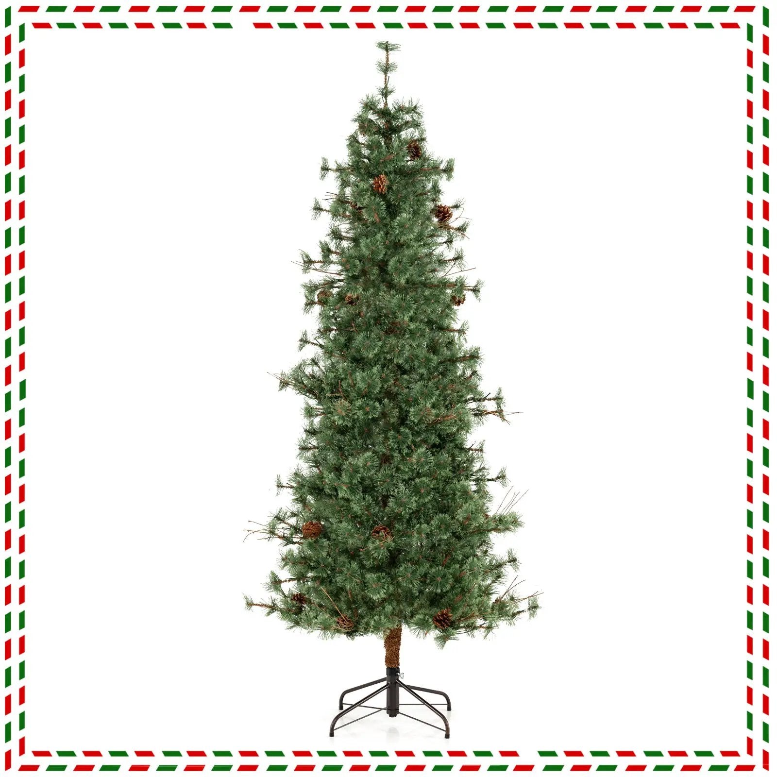 6/7/8 Feet Artificial Christmas Tree Pre-lit Hinged Xmas Tree with Warm White LED Lights and Pine Cones by DirectDeals