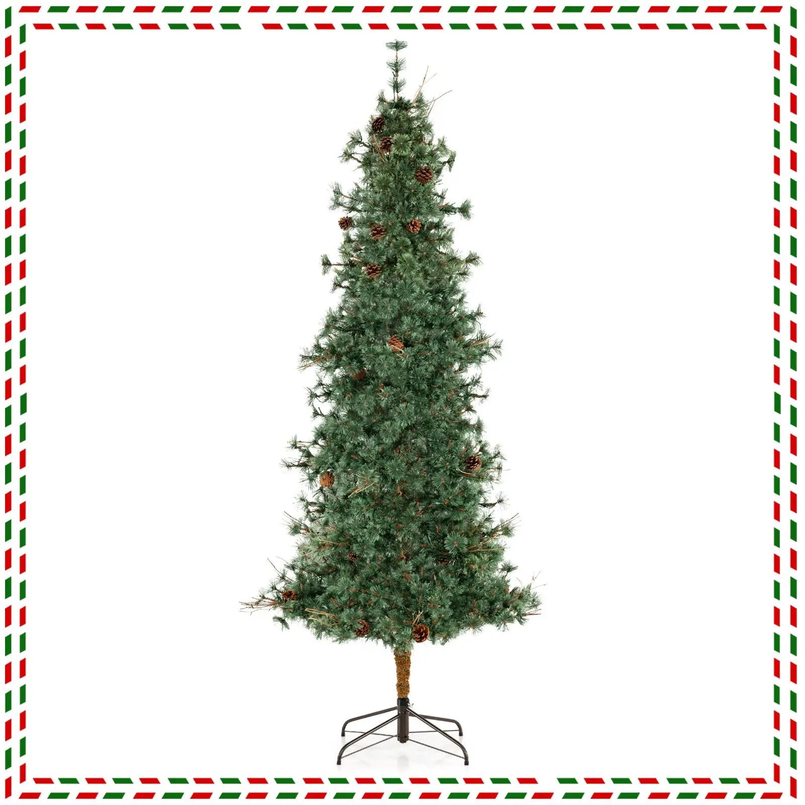 6/7/8 Feet Artificial Christmas Tree Pre-lit Hinged Xmas Tree with Warm White LED Lights and Pine Cones by DirectDeals