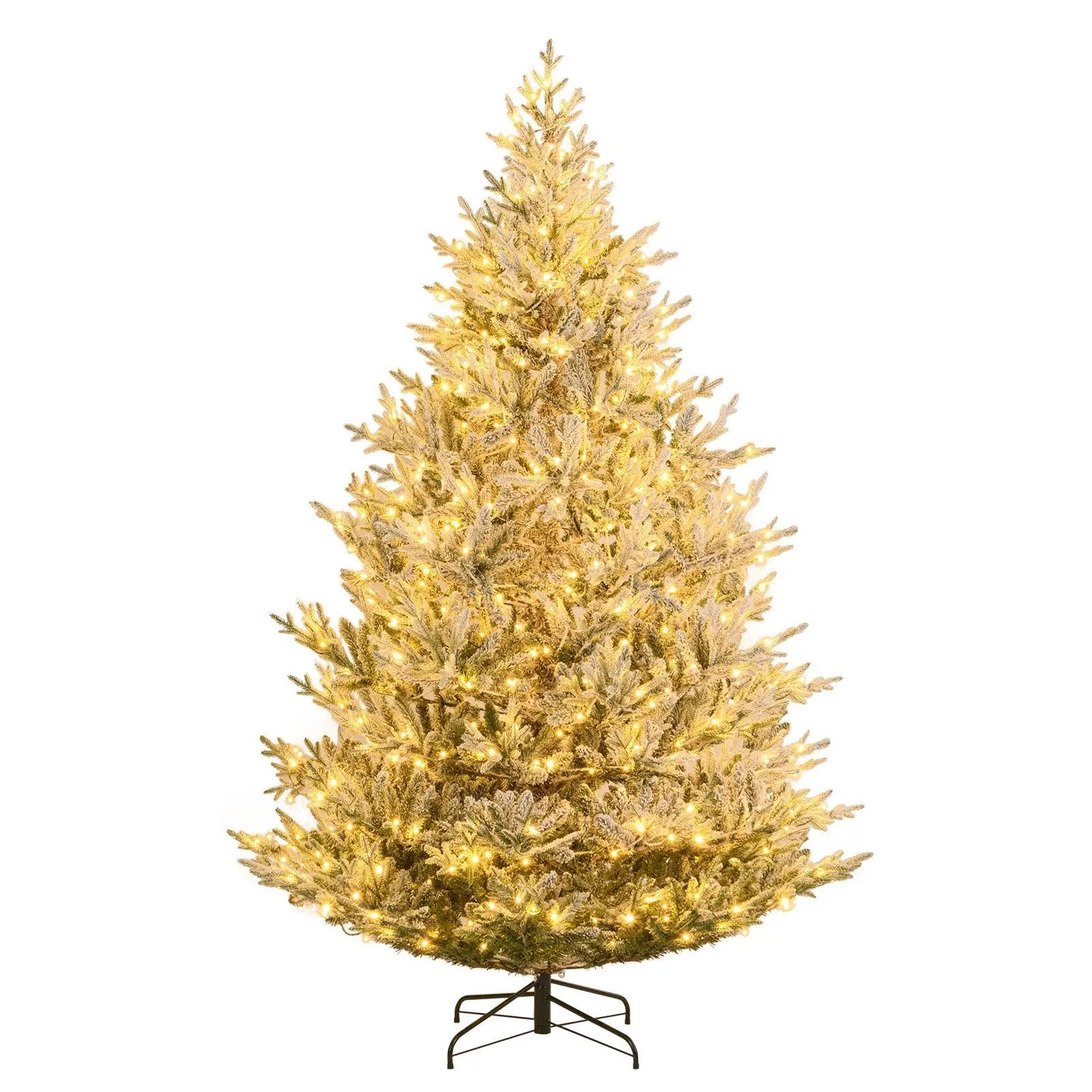 6/7/8 Feet Pre-Lit Artificial Christmas Tree Hinged Snow Flocked Xmas Tree by DirectDeals