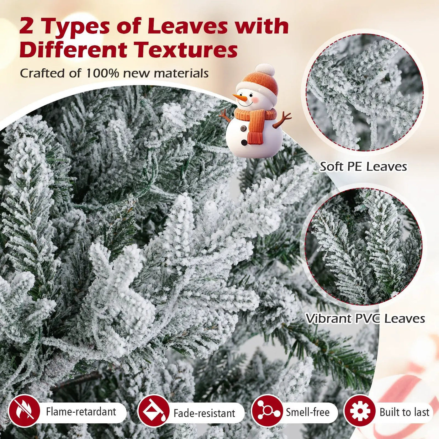 6/7/8 Feet Pre-Lit Artificial Christmas Tree Hinged Snow Flocked Xmas Tree by DirectDeals