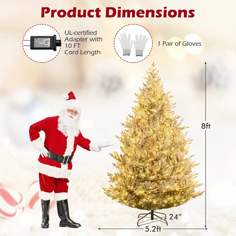 6/7/8 Feet Pre-Lit Artificial Christmas Tree Hinged Snow Flocked Xmas Tree by DirectDeals