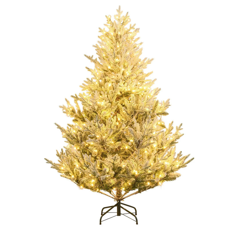6/7/8 Feet Pre-Lit Artificial Christmas Tree Hinged Snow Flocked Xmas Tree by DirectDeals