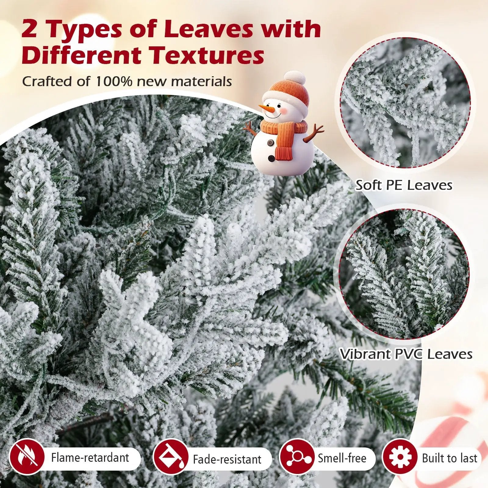 6/7/8 Feet Pre-Lit Artificial Christmas Tree Hinged Snow Flocked Xmas Tree by DirectDeals
