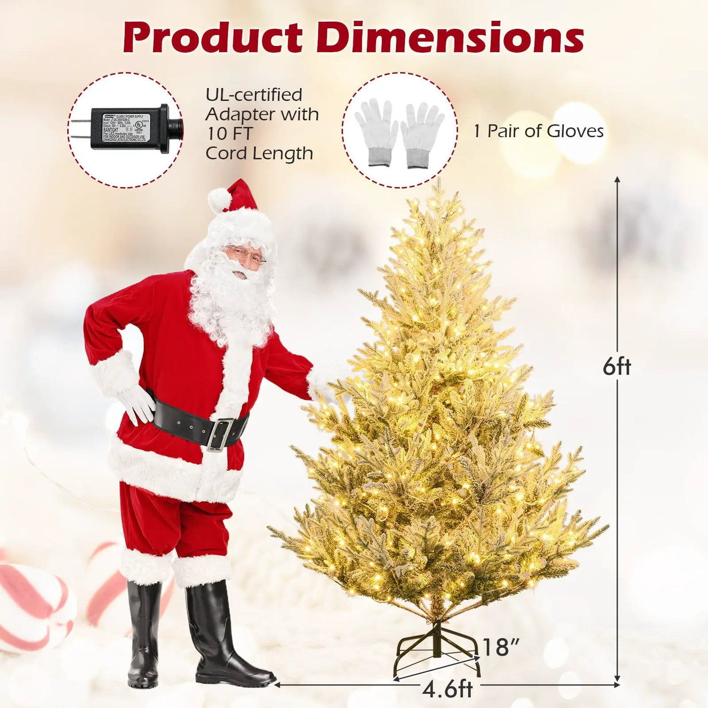 6/7/8 Feet Pre-Lit Artificial Christmas Tree Hinged Snow Flocked Xmas Tree by DirectDeals