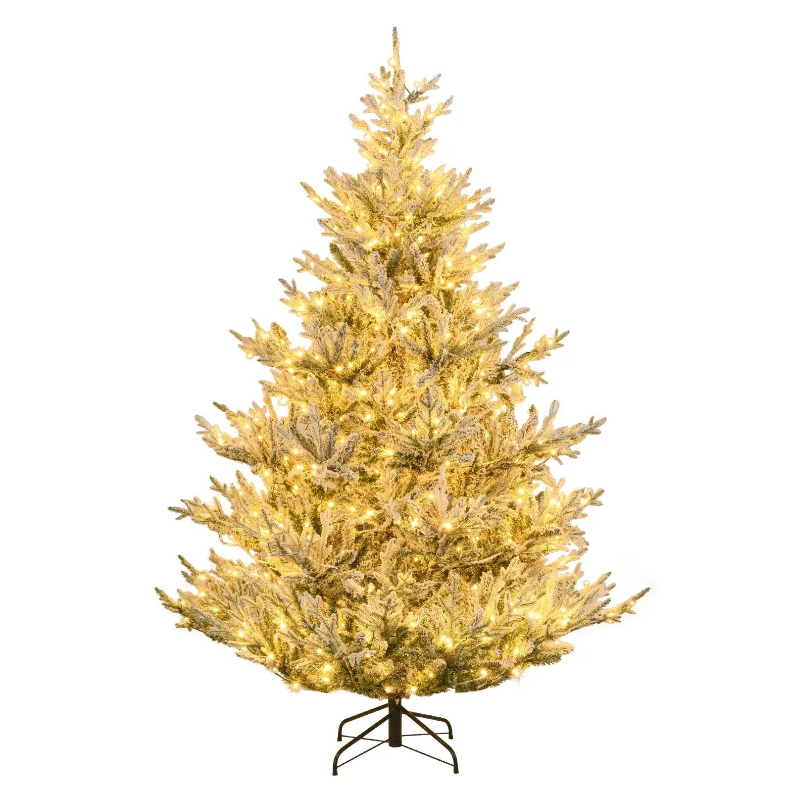 6/7/8 Feet Pre-Lit Artificial Christmas Tree Hinged Snow Flocked Xmas Tree by DirectDeals