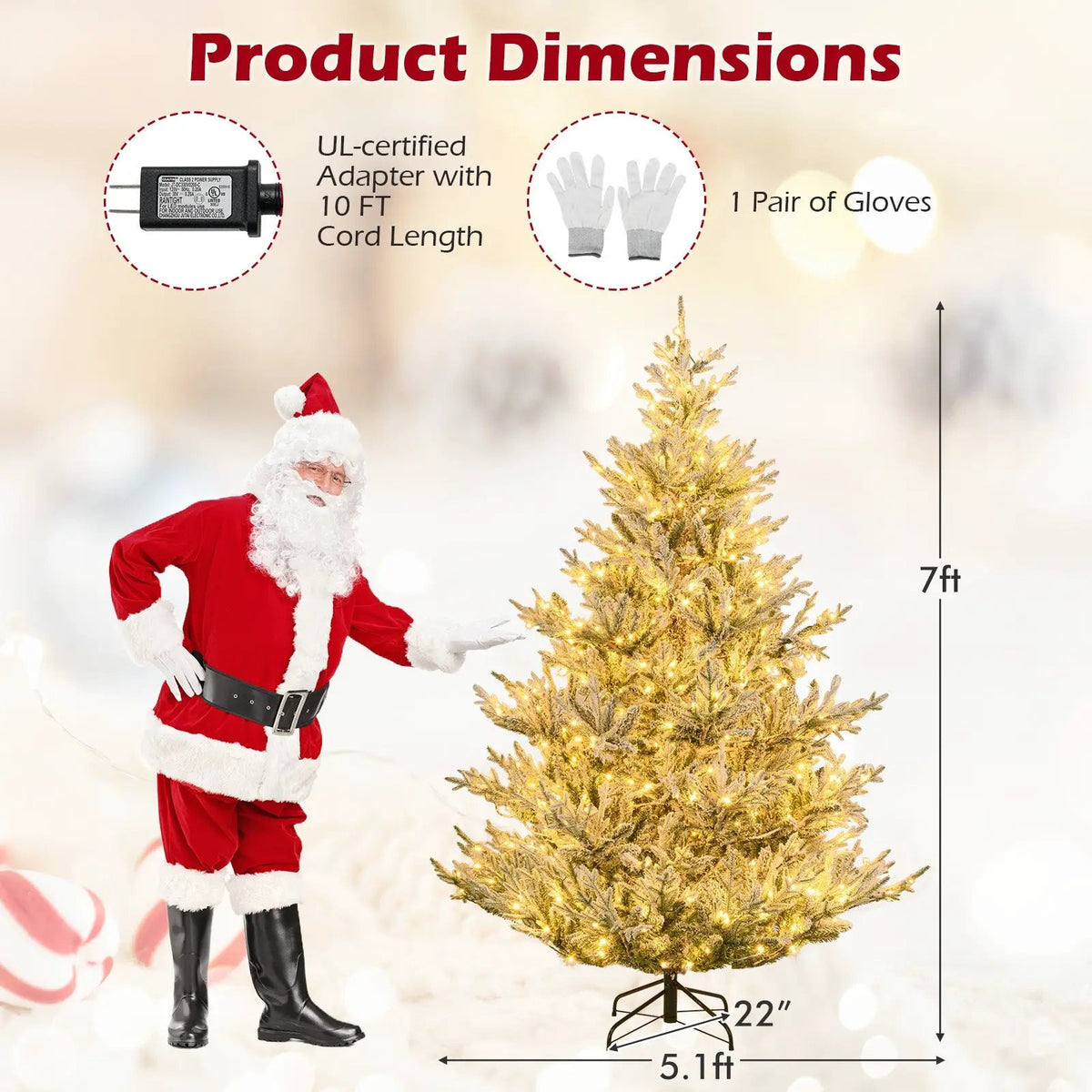 6/7/8 Feet Pre-Lit Artificial Christmas Tree Hinged Snow Flocked Xmas Tree by DirectDeals